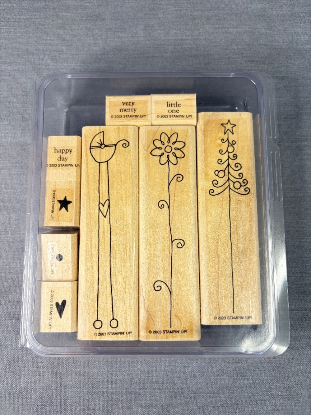 Stampin' Up Nice and Narrow (2003) Set of 9 Wood Mounted Rubber Stamps Retired